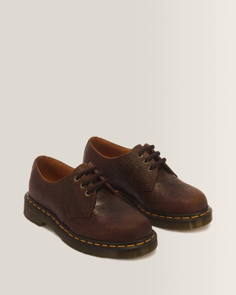 Dr. Martens 1461 Emboss Floral 3 Eye Shoe - Dark Brown Crazy Horse Floral