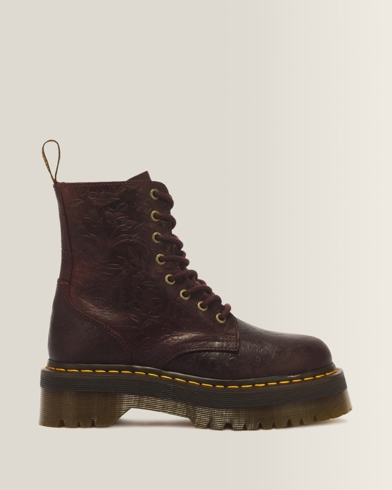 Dr. Martens Jadon Emboss Floral 8 Eye Boot - Cherry Red Crazy Horse