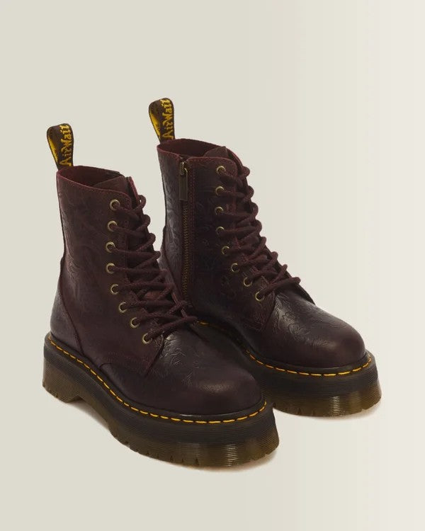 Dr. Martens Jadon Emboss Floral 8 Eye Boot - Cherry Red Crazy Horse