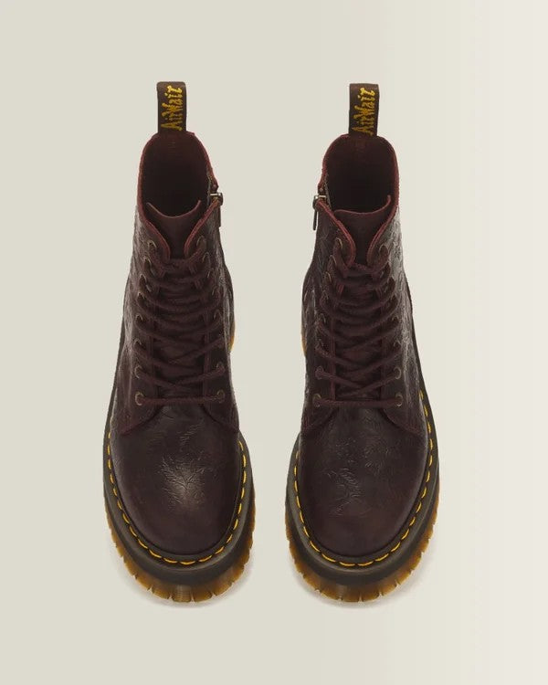 Dr. Martens Jadon Emboss Floral 8 Eye Boot - Cherry Red Crazy Horse