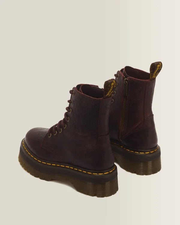 Dr. Martens Jadon Emboss Floral 8 Eye Boot - Cherry Red Crazy Horse