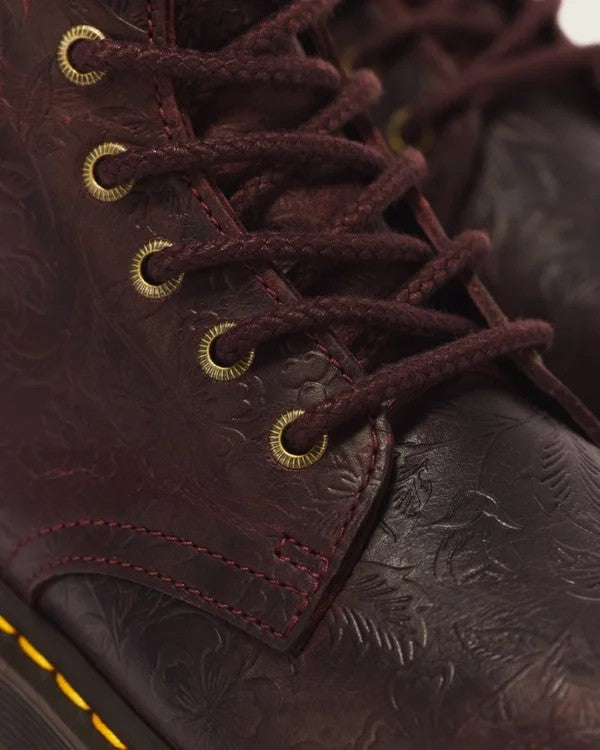 Dr. Martens Jadon Emboss Floral 8 Eye Boot - Cherry Red Crazy Horse