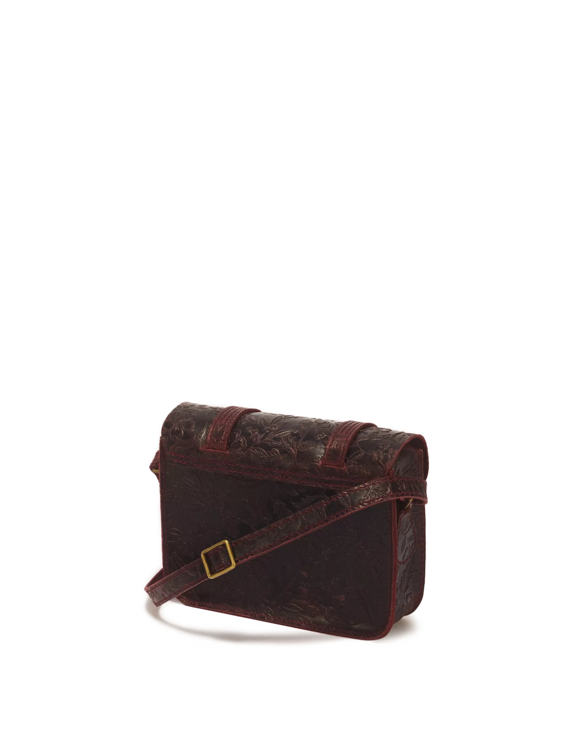 Dr. Martens 7" Leather Satchel - Cherry Red Crazy Horse Floral Emboss