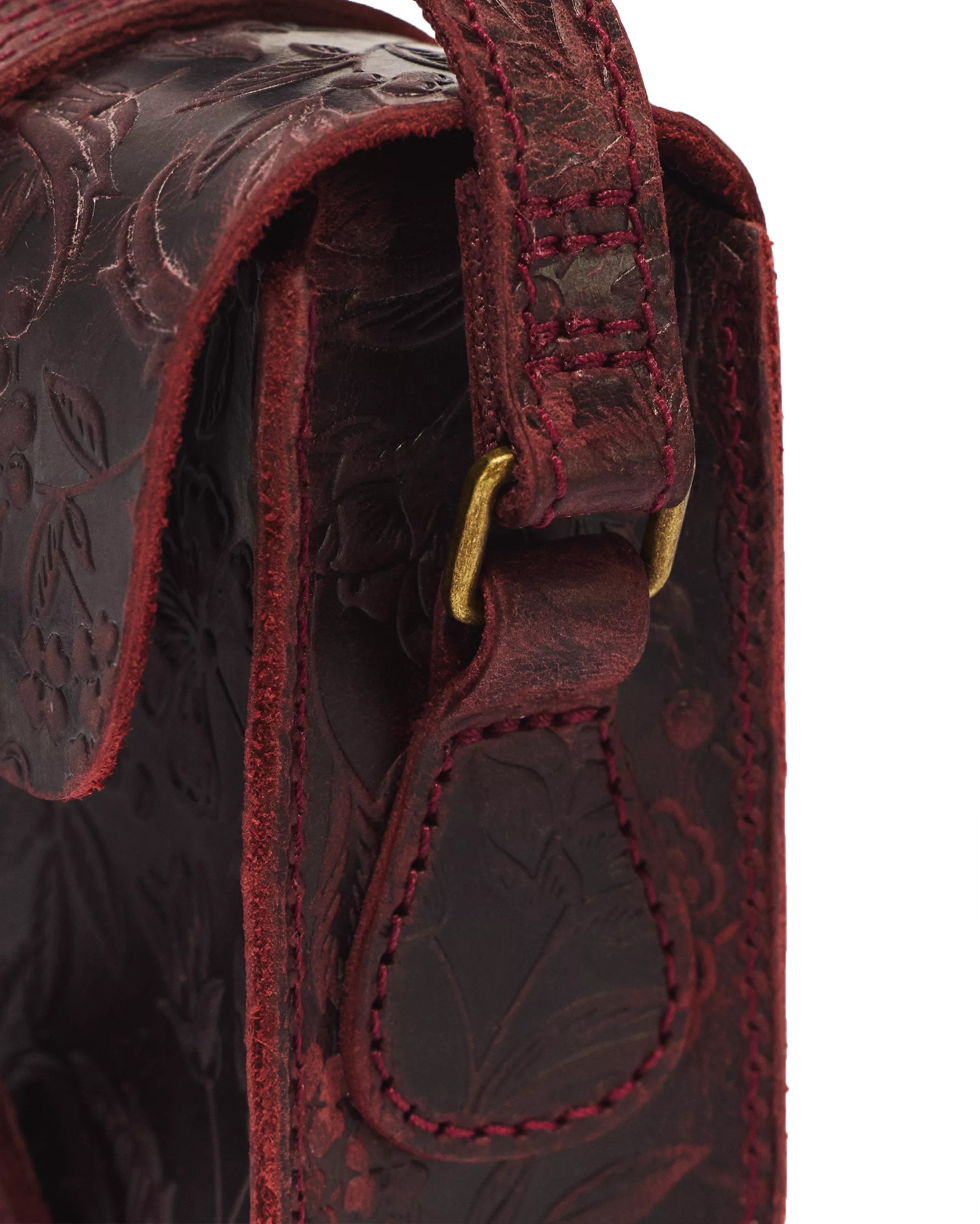 Dr. Martens 7" Leather Satchel - Cherry Red Crazy Horse Floral Emboss