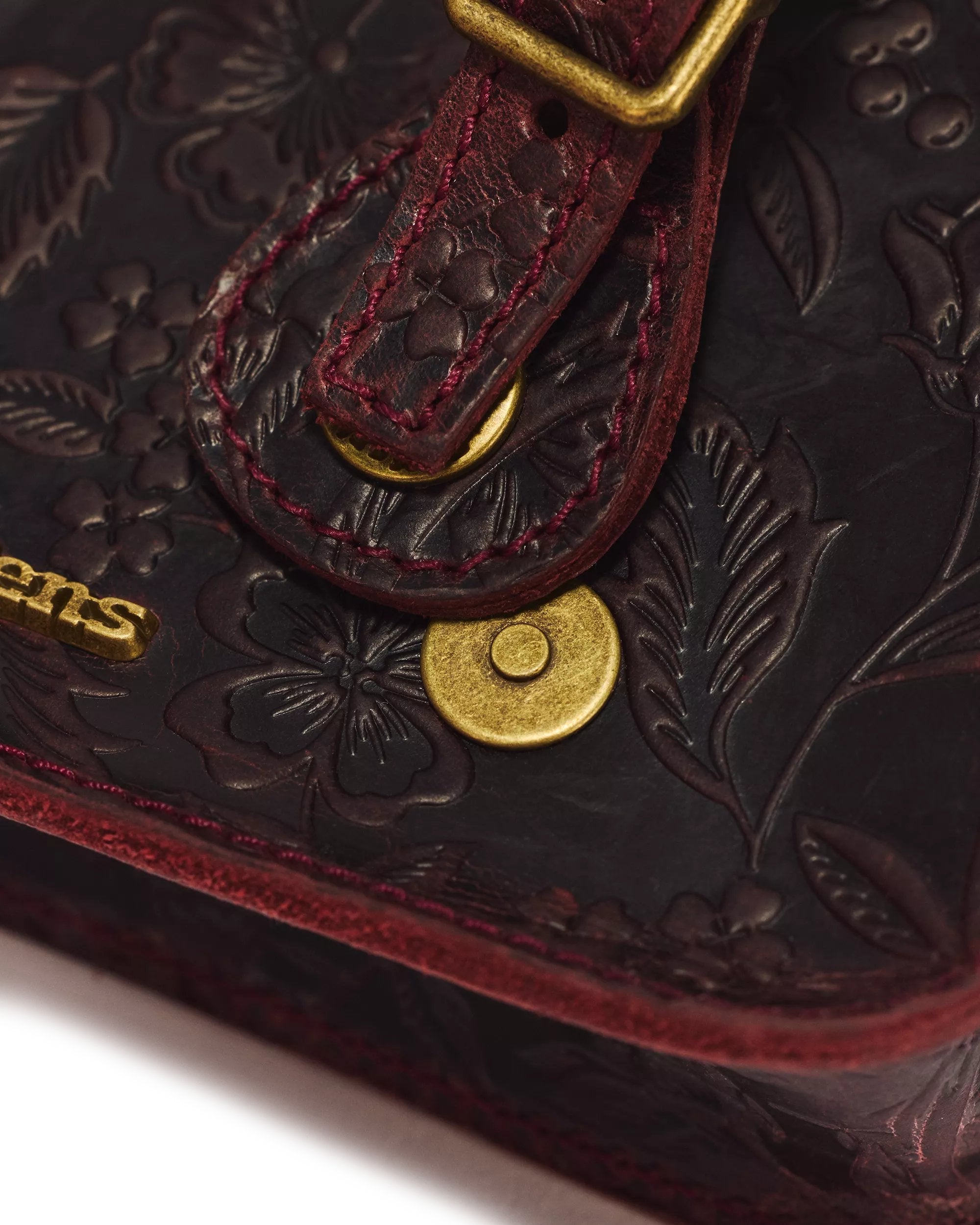 Dr. Martens 7" Leather Satchel - Cherry Red Crazy Horse Floral Emboss