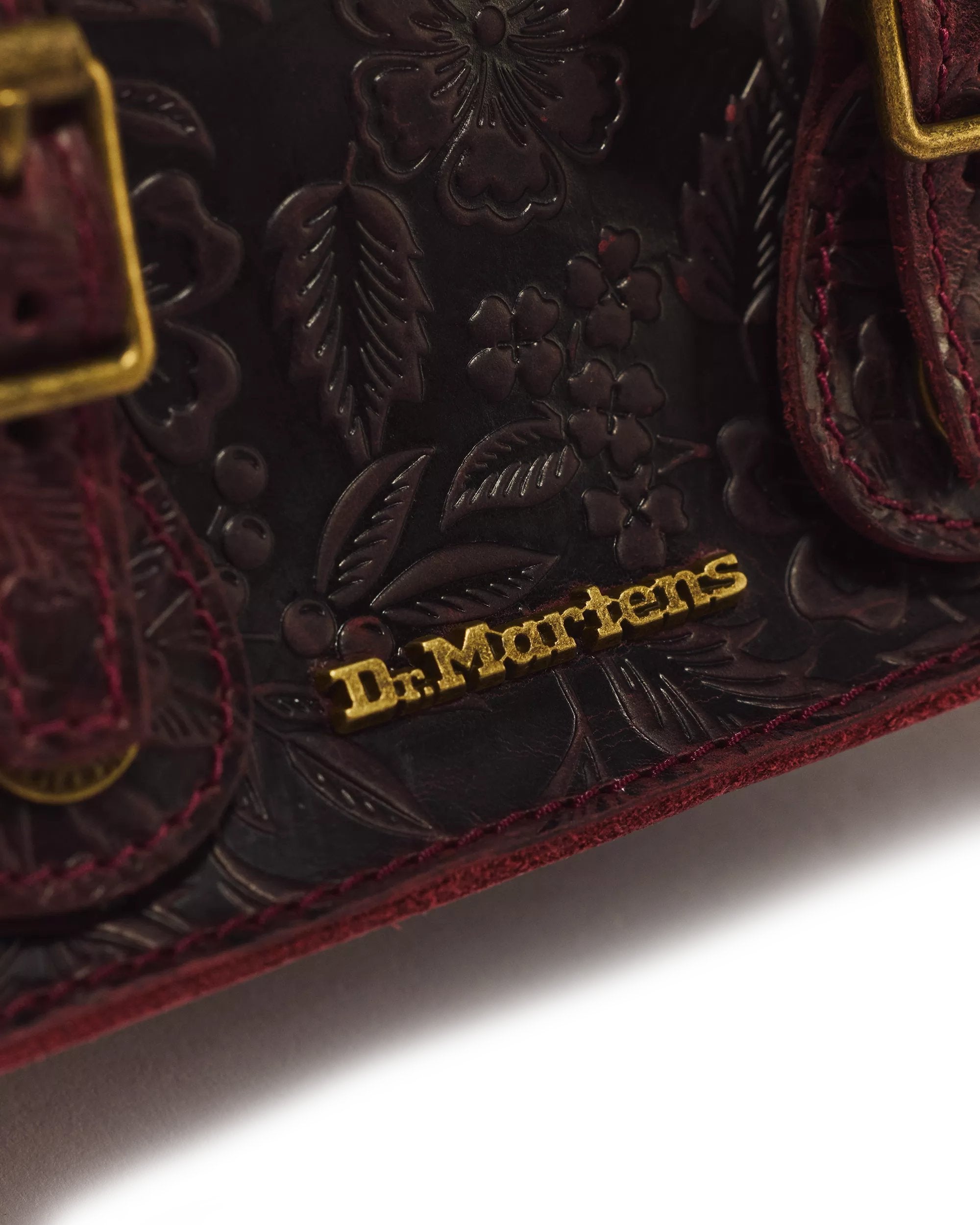Dr. Martens 7" Leather Satchel - Cherry Red Crazy Horse Floral Emboss