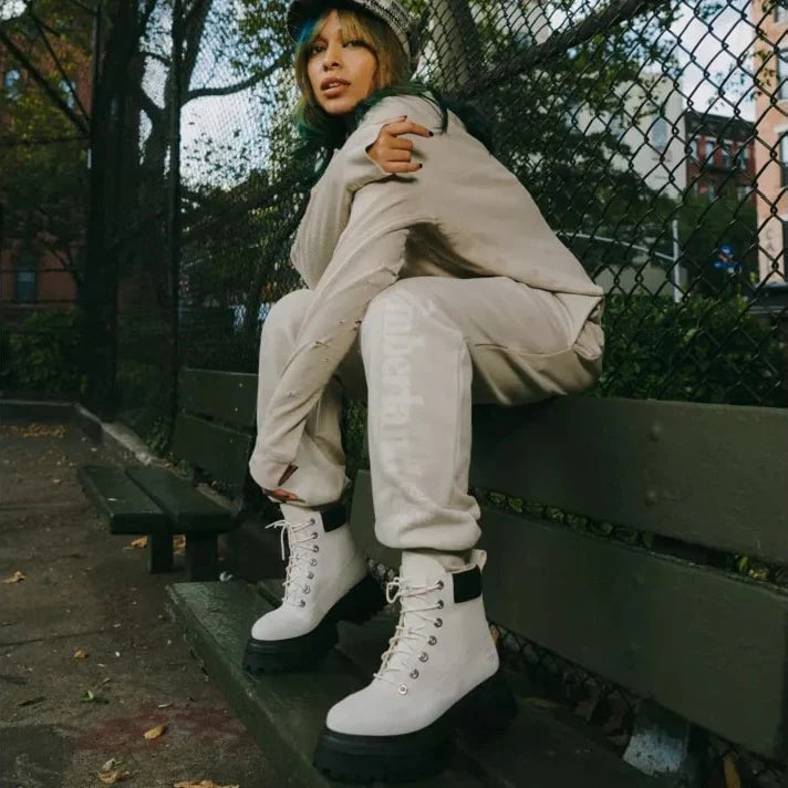 Timberland Womens Sky 6 Inch Lace Up Boots White Nubuck