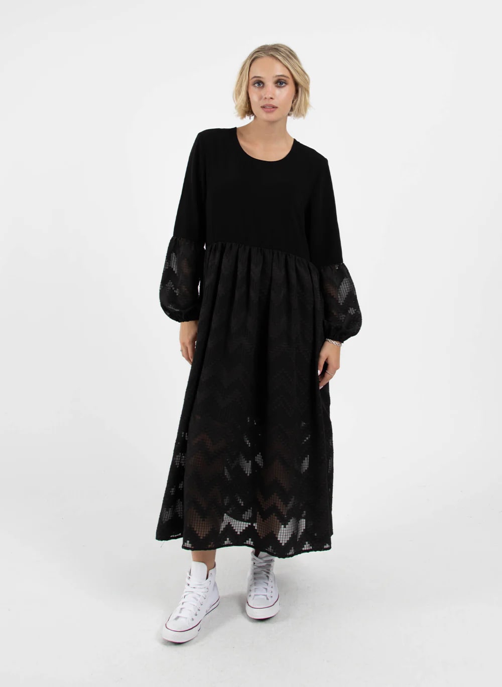 Federation Sheer Tier Dress - Black