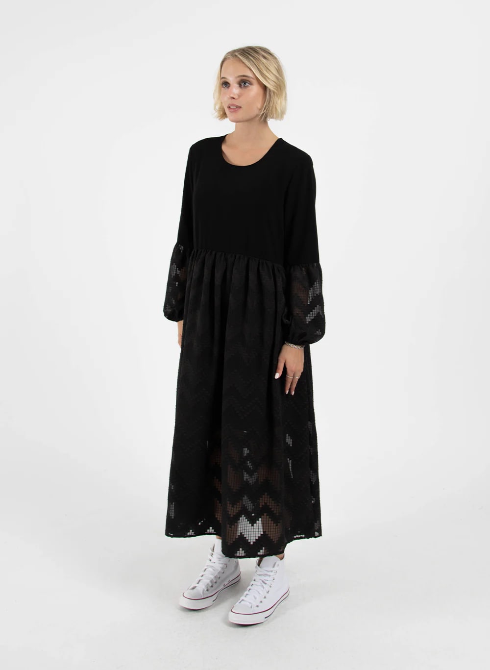 Federation Sheer Tier Dress - Black