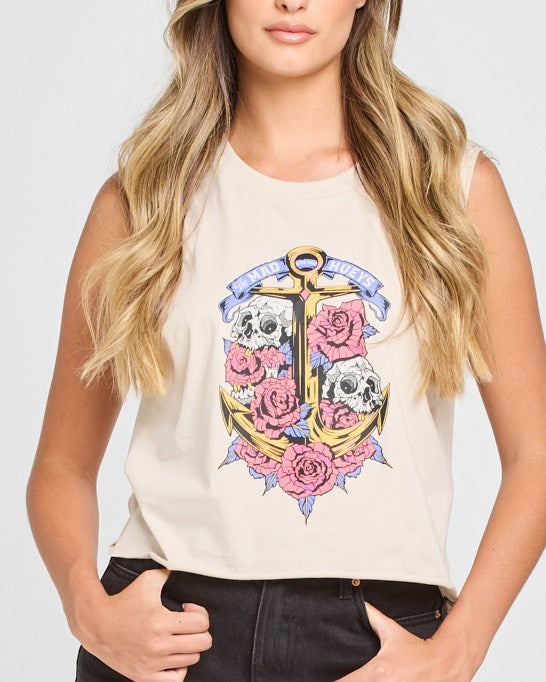 The Mad Hueys Skulls And Roses Womens Crop Muscle