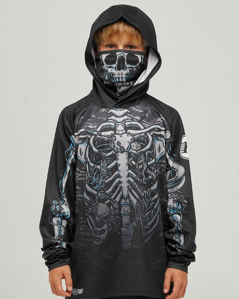 The Mad Hueys SKELETON HUEYS | YOUTH UPF 50+ HOODED MASKED FISHING JERSEY