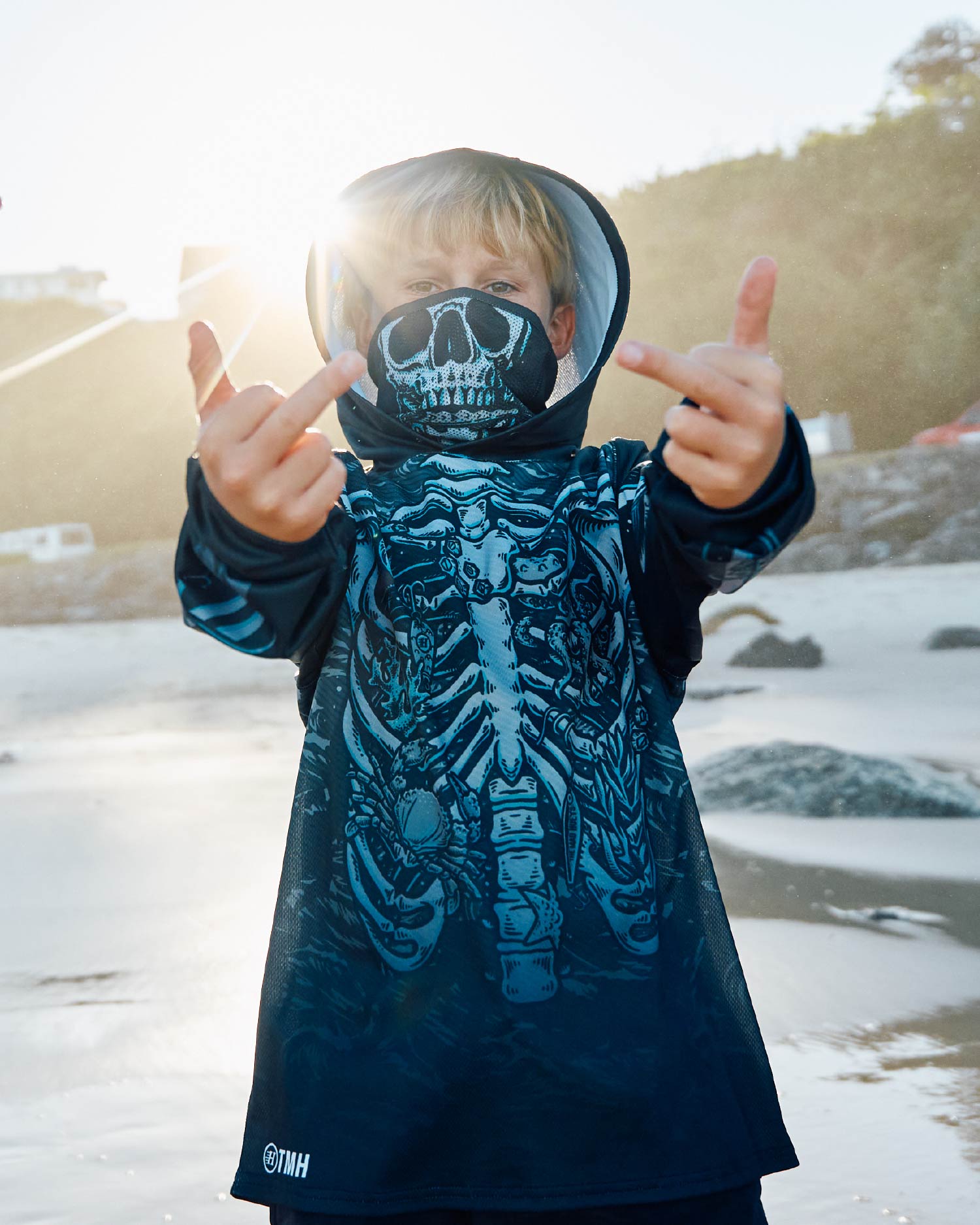 The Mad Hueys SKELETON HUEYS | YOUTH UPF 50+ HOODED MASKED FISHING JERSEY