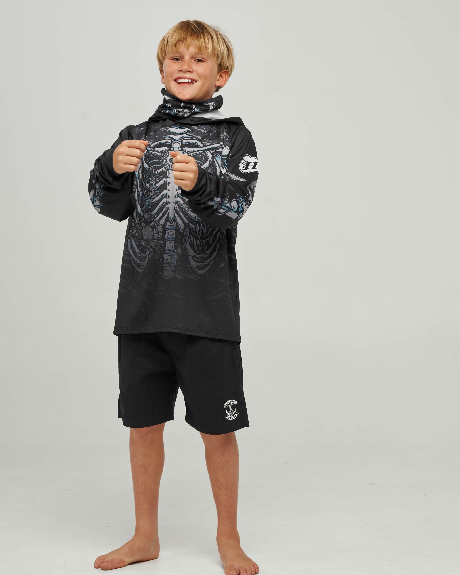 The Mad Hueys SKELETON HUEYS | YOUTH UPF 50+ HOODED MASKED FISHING JERSEY