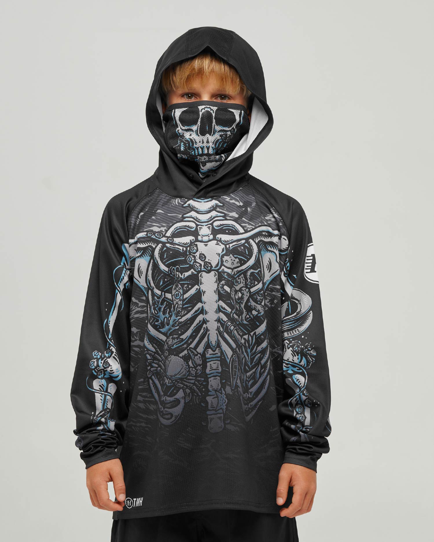 The Mad Hueys SKELETON HUEYS | YOUTH UPF 50+ HOODED MASKED FISHING JERSEY