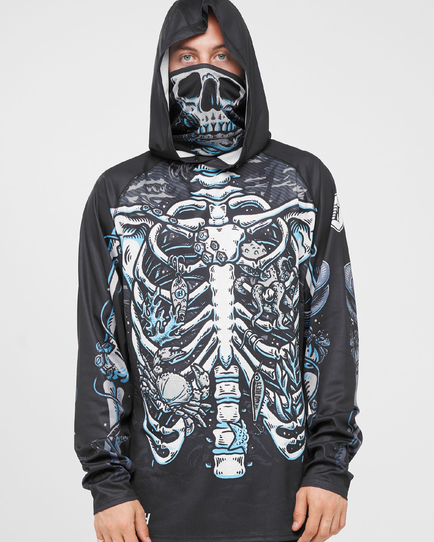 The Mad Hueys SKELETON HUEYS | UPF 50+ HOODED MASKED FISHING JERSEY