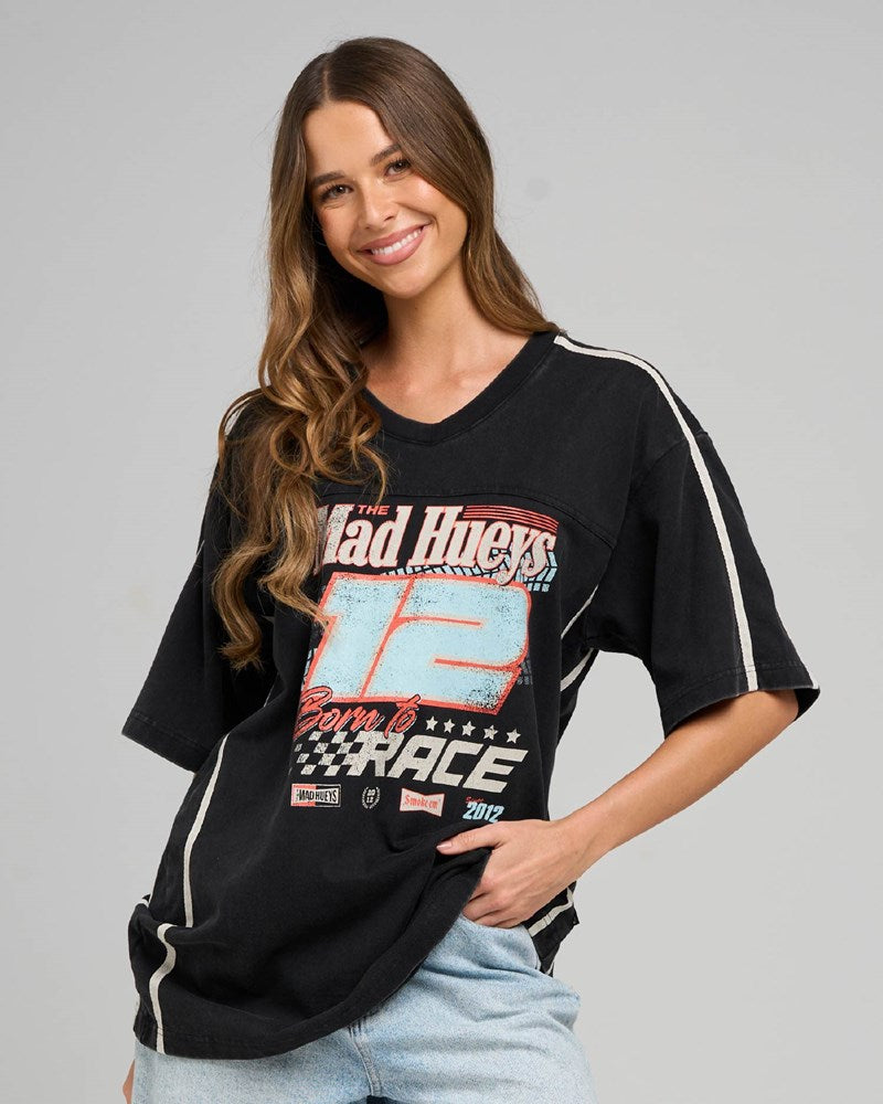 The Mad Hueys BORN TO RACE | WOMENS V NECK OVERSIZED TEE