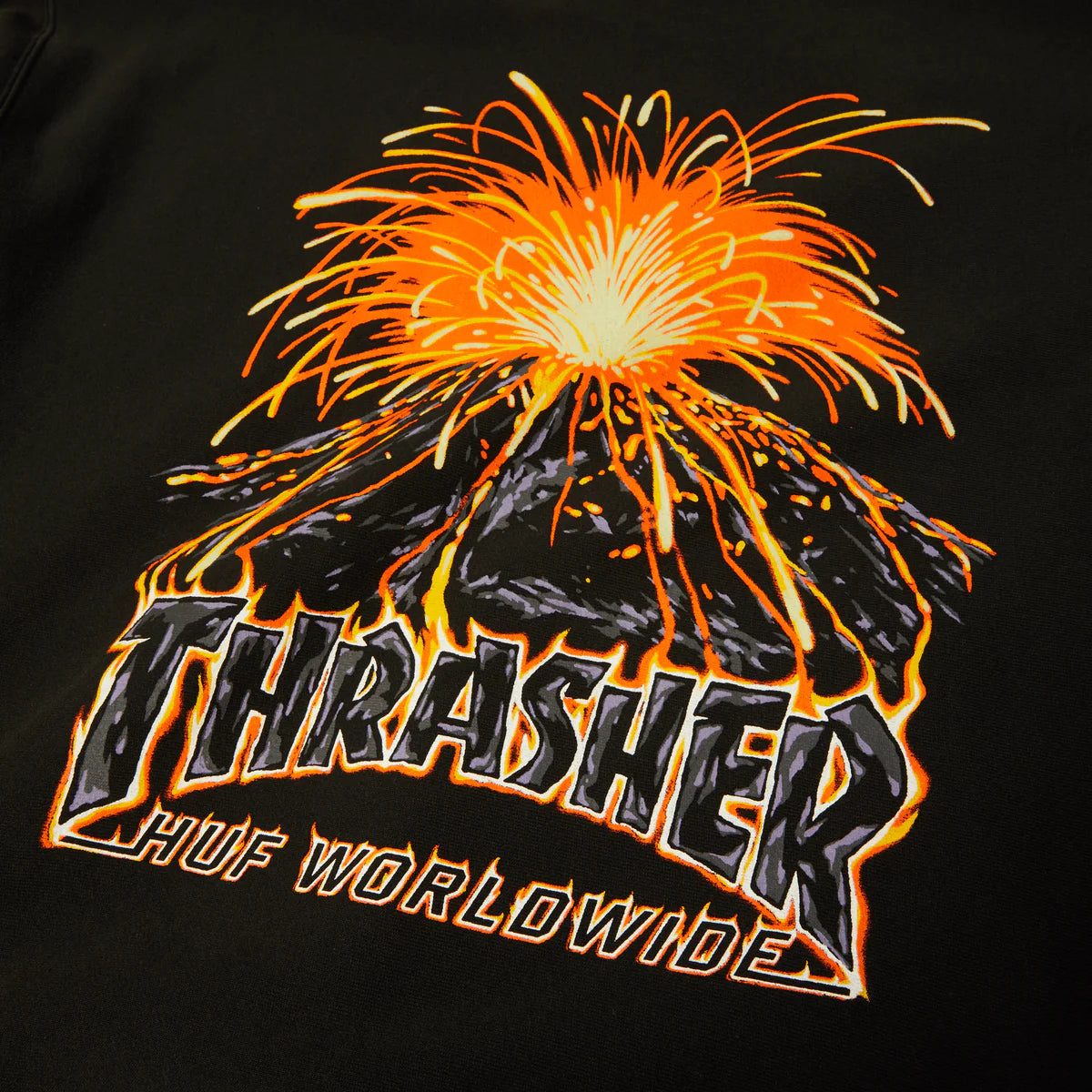 Huf X Thrasher Meltdown Heavyweight Hoodie - Washed Black
