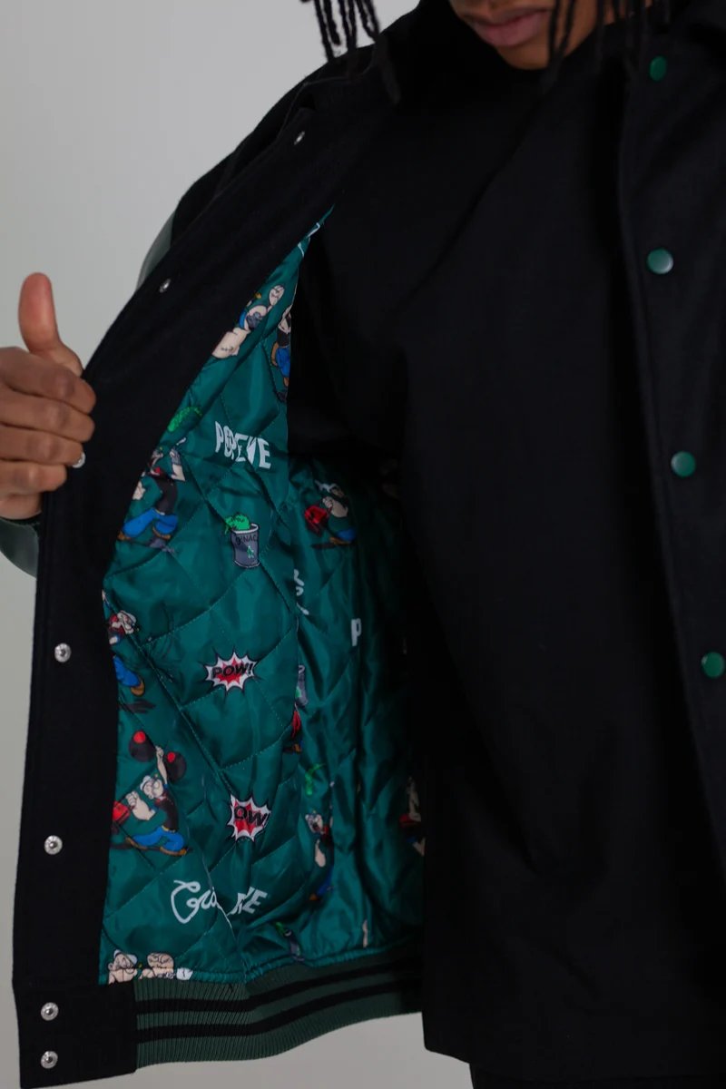 Crate X Popeye Letterman Jacket - Black/Pine