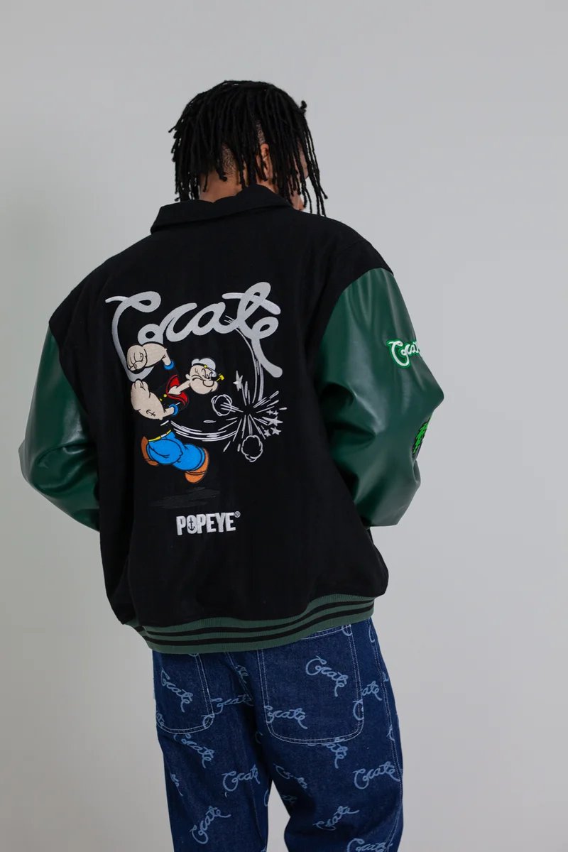 Crate X Popeye Letterman Jacket - Black/Pine