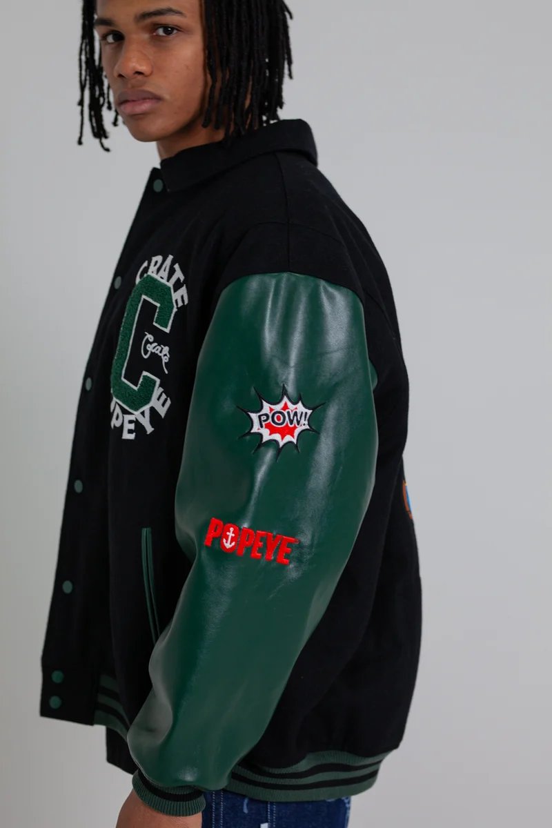 Crate X Popeye Letterman Jacket - Black/Pine