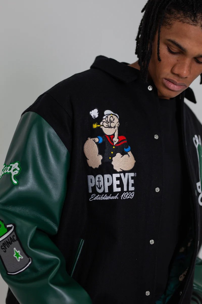 Crate X Popeye Letterman Jacket - Black/Pine