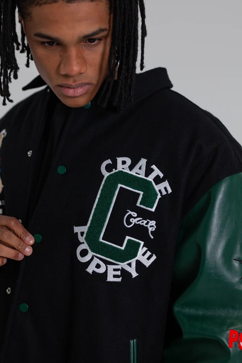Crate X Popeye Letterman Jacket - Black/Pine
