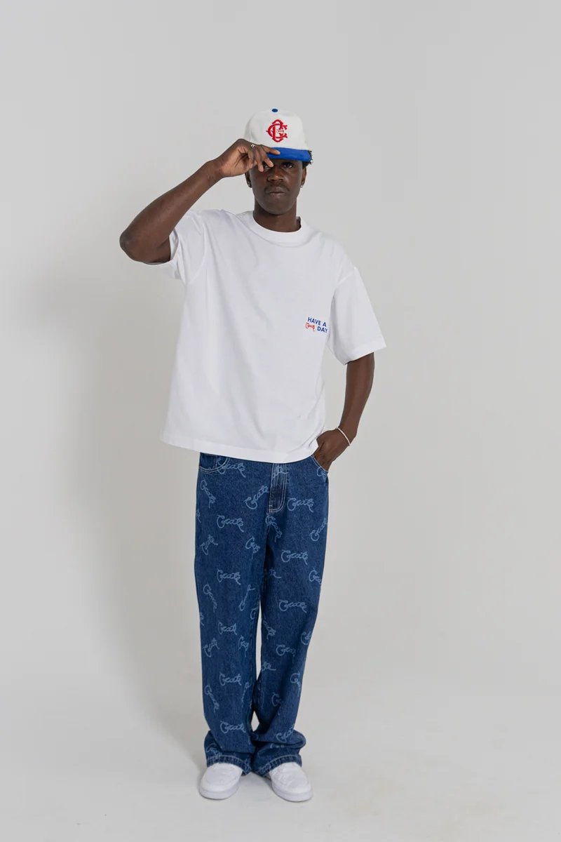 Crate Baggy Barry Laser Script Denim Pants - Navy
