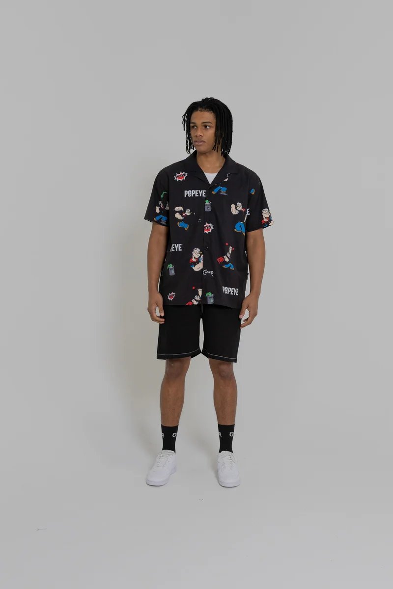 Crate X Popeye Cuban Collar Shirt - Black