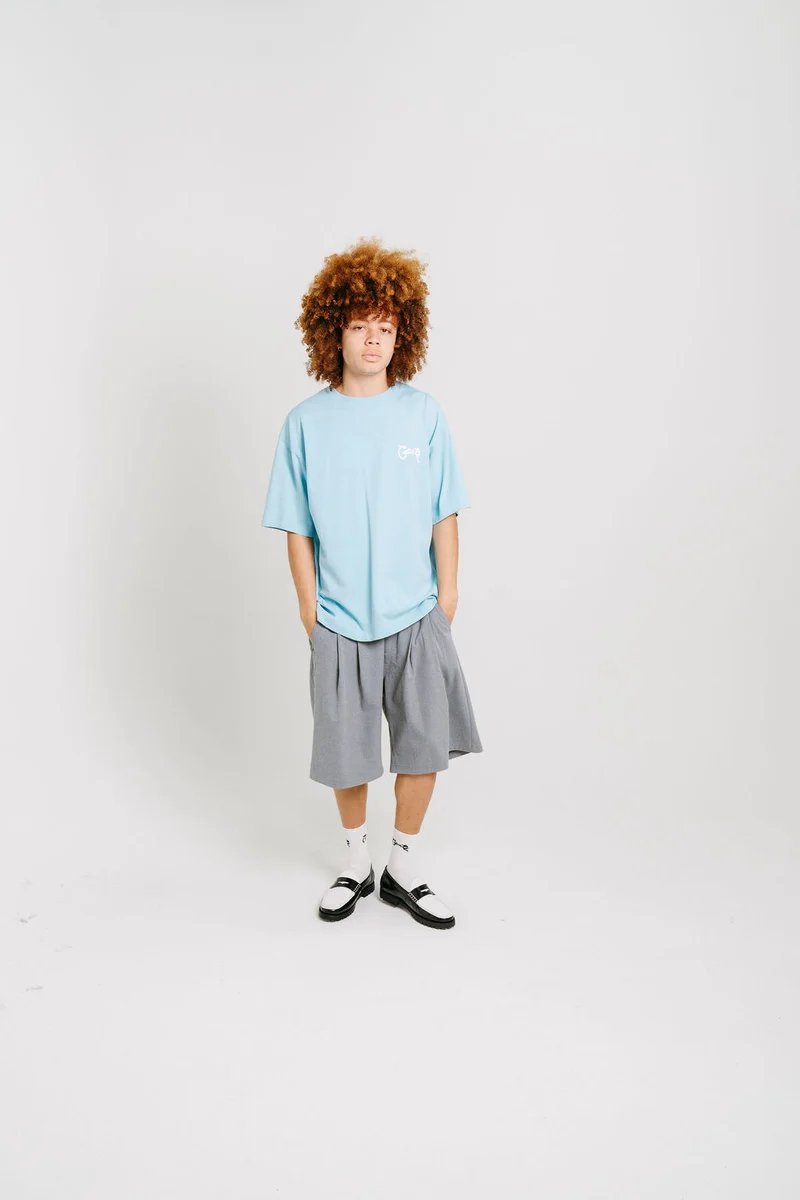 Crate Scripted Box Fit Tee - Light Blue