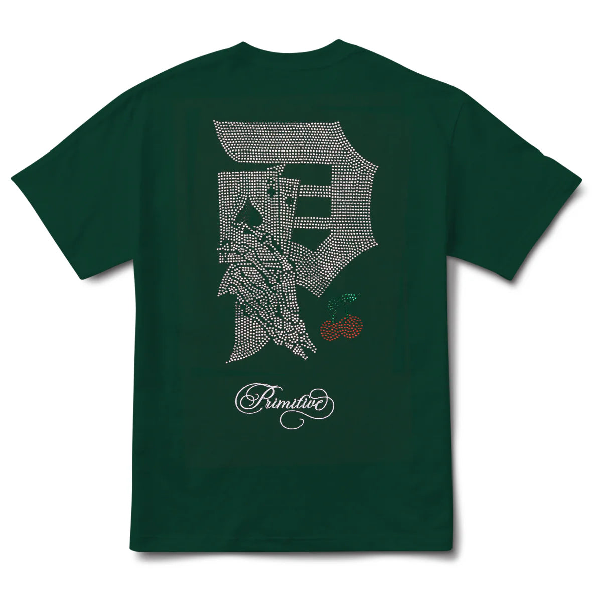 PRIMITIVE TEE BLACKJACK RHINESTONE FOREST GREEN