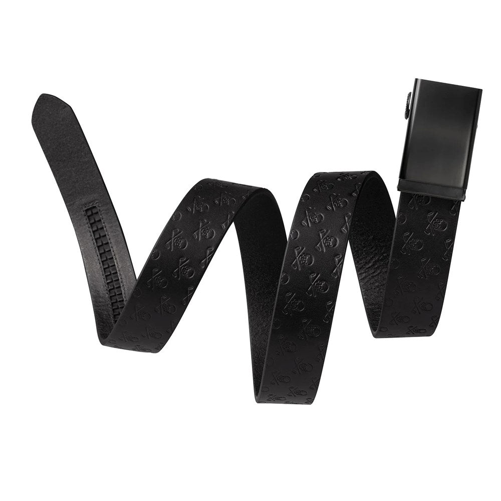 Mission Belt Swat Black Buckle / 40mm Black Skull & Clubs Embossed Full Grain Leather Belt