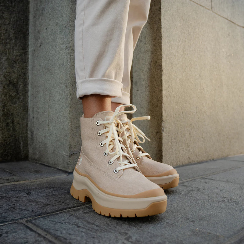 Timberland Women's Roxie Lane Mid Lace Up Boot - Light Beige Canvas