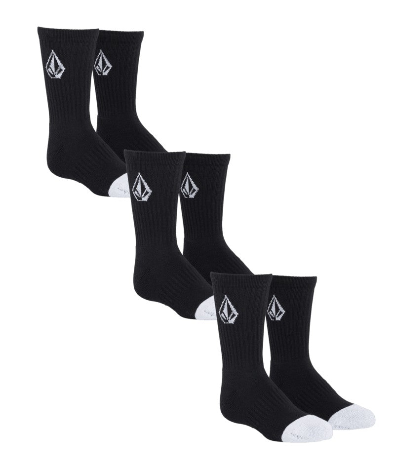 Volcom Youth Full Stone 3 Pack Socks - Black