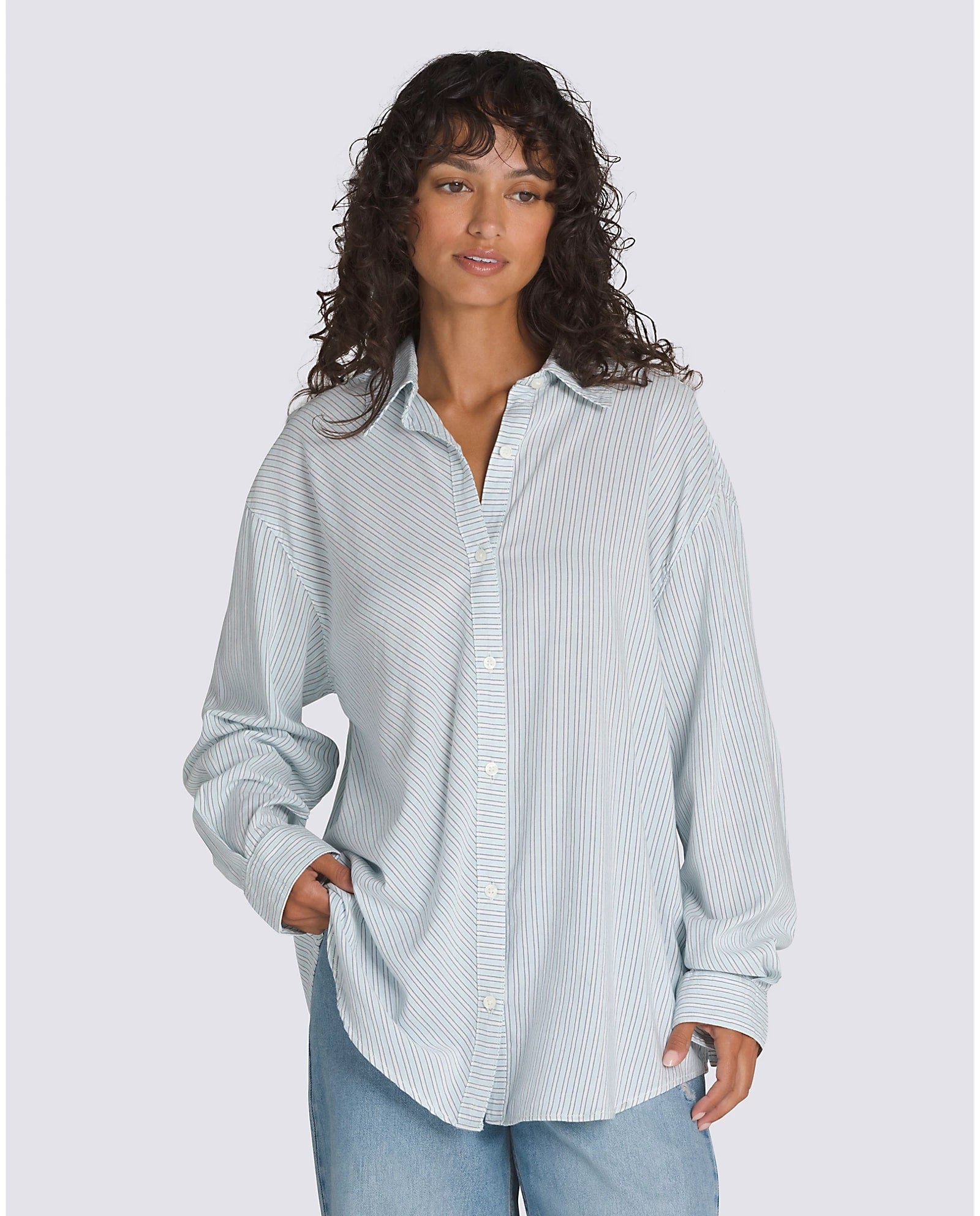 Vans Gillian Striped Button Down Longsleeve Shirt - White / Crystal Blue