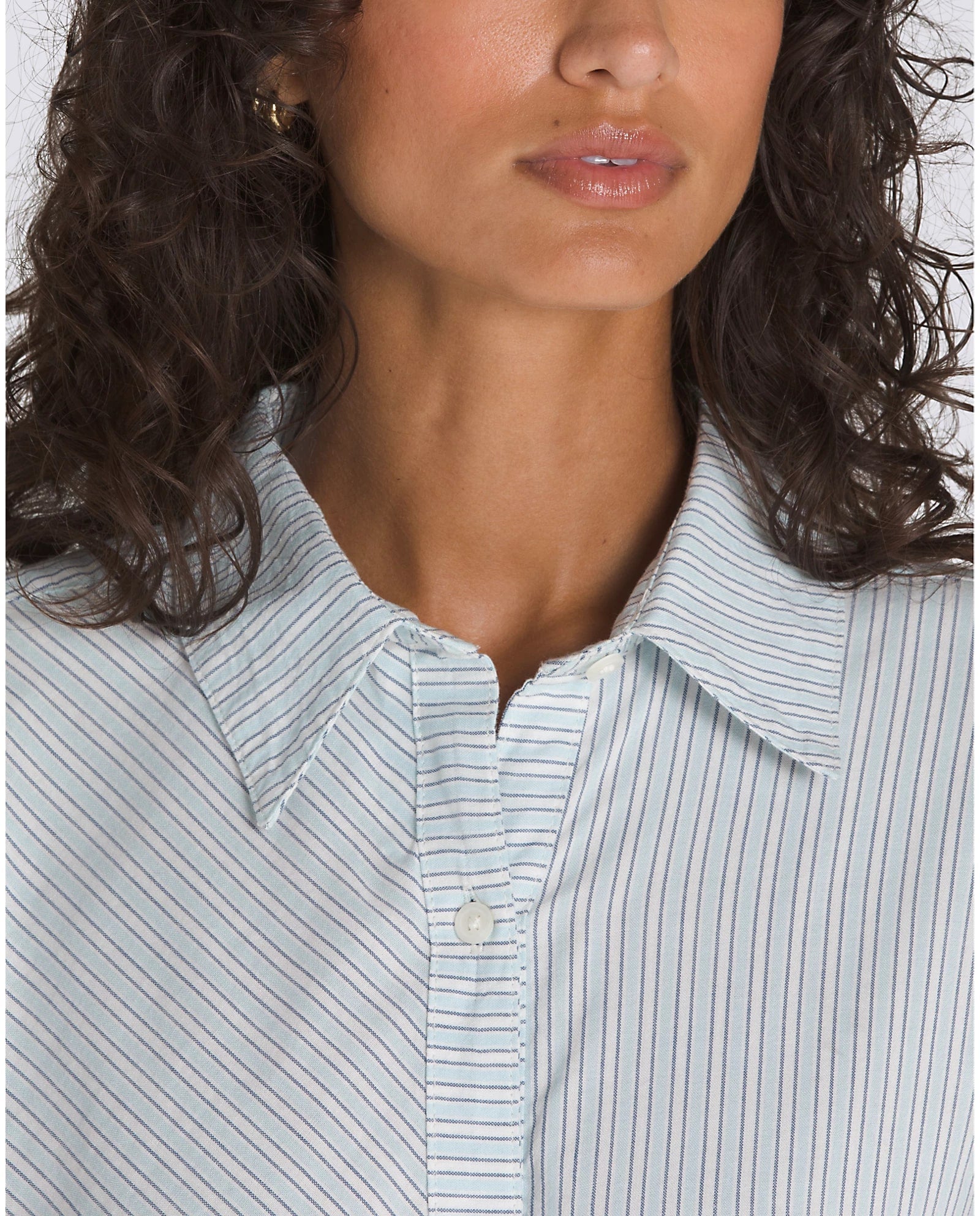 Vans Gillian Striped Button Down Longsleeve Shirt - White / Crystal Blue