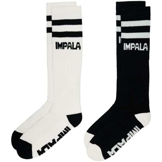 Impala Womens High Stripe Socks 2 Pack - Black/Creme