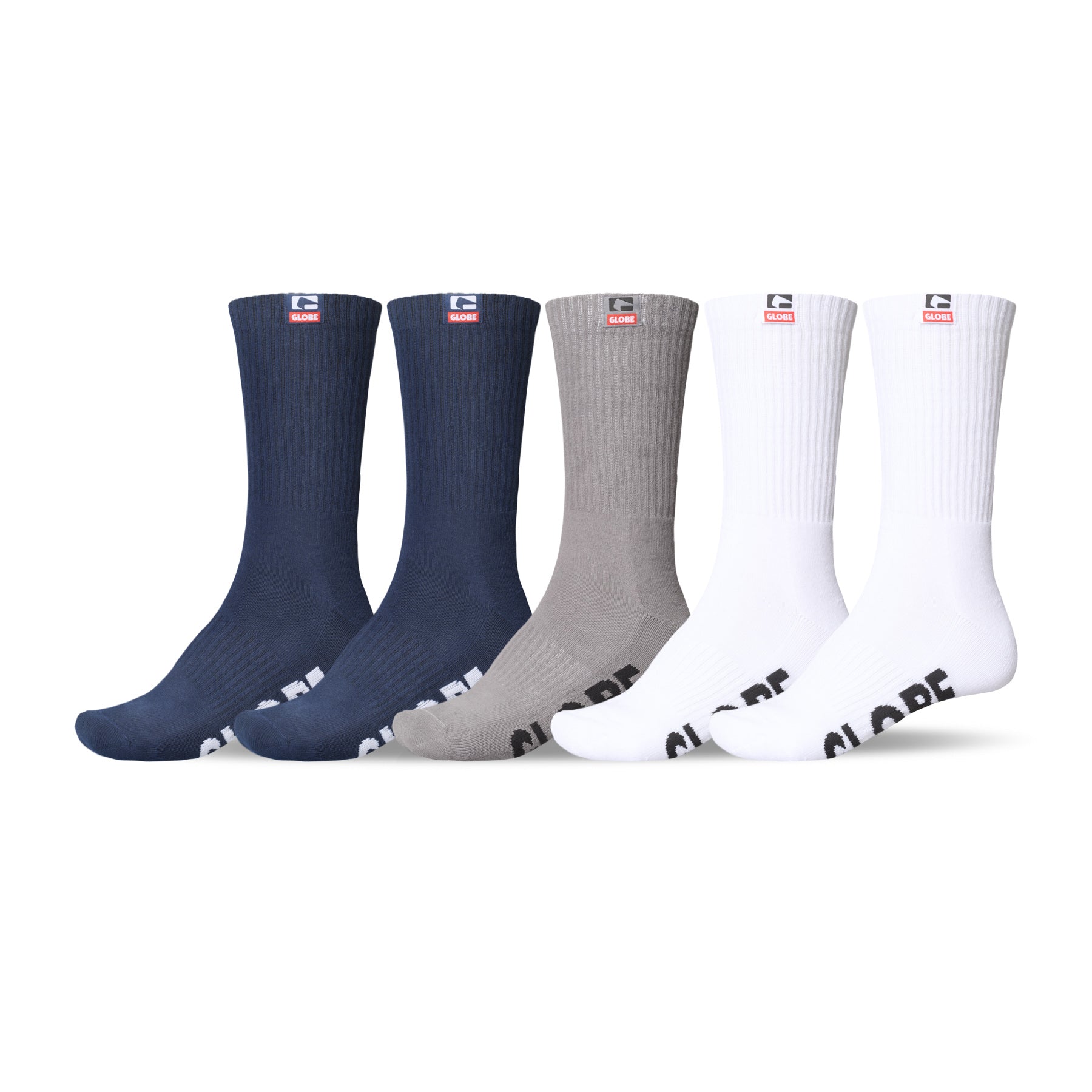 Globe Woven Logo Hi Crew Socks 5 Pack
